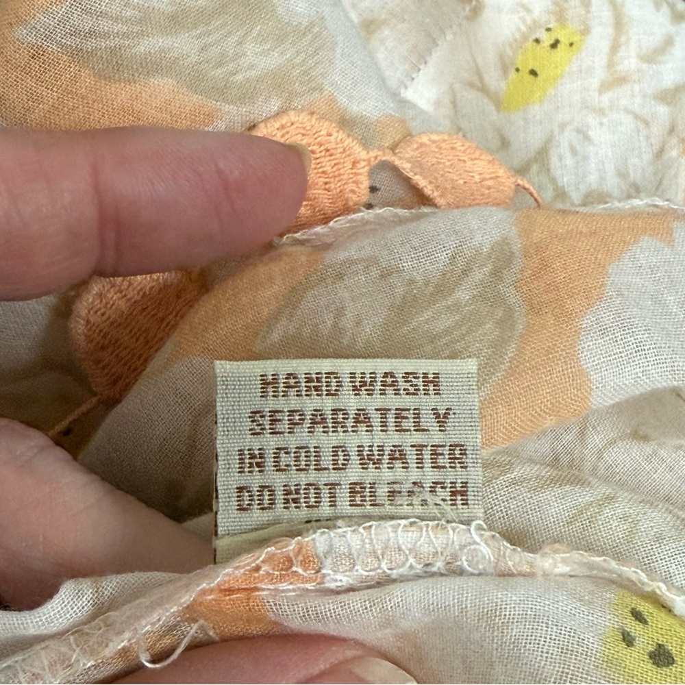 Felicity Jade Peach Floral 100% Cotton Tunic Top Boho Embroidered Trim M - Picture 8 of 9